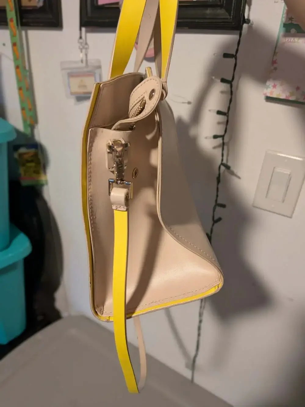 Kate Spade Arbour Hill Kyra Beige Yellow Leather Satchel Crossbody Bag